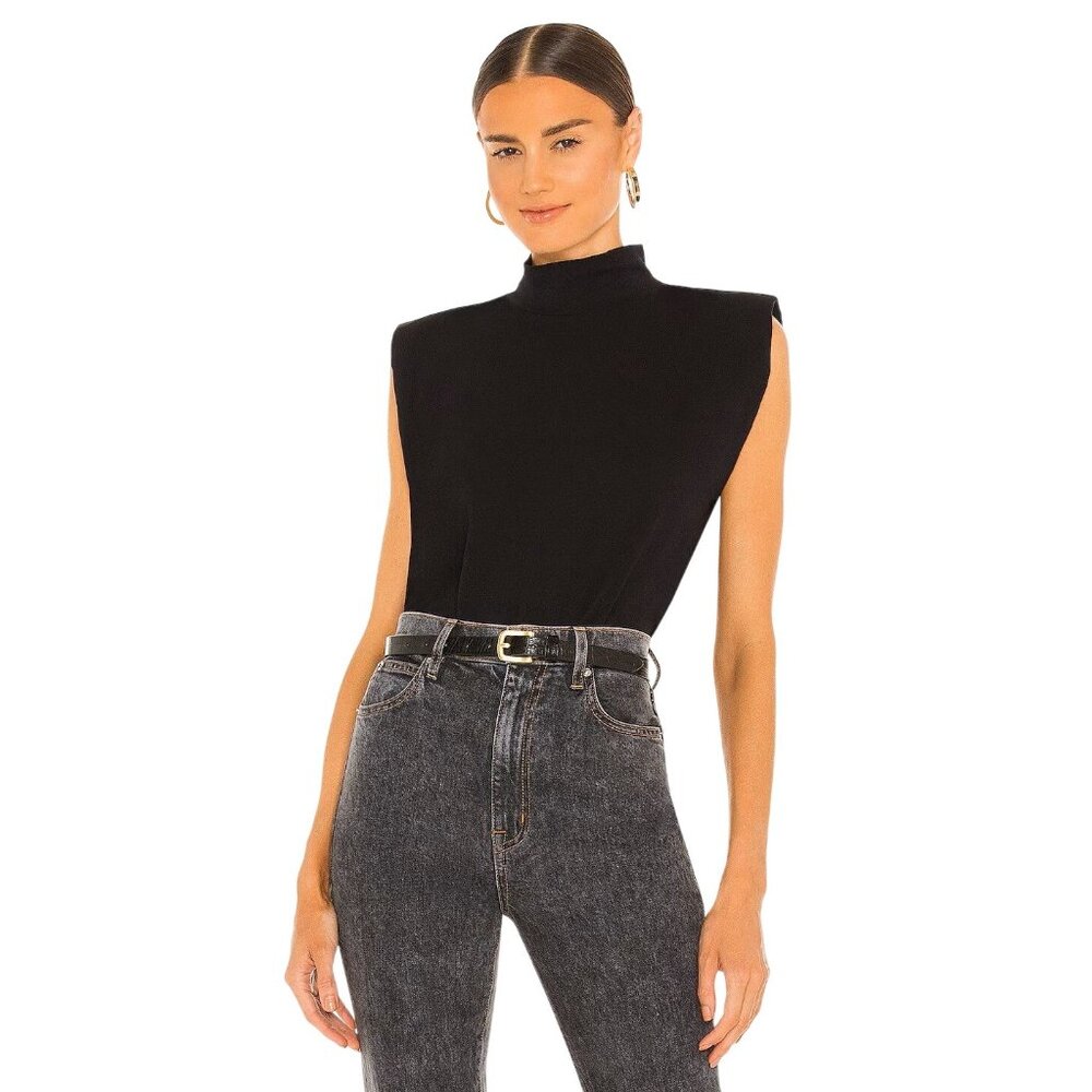 Sanctuary Mock Neck Shoulder Pad Tee in Black X-Small New Womens Tank Top